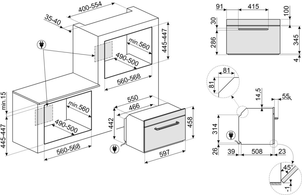 SMEG SO4902M1N Компактный многофункциональный духовой шкаф, комбинированный с микроволновой печью, ш
